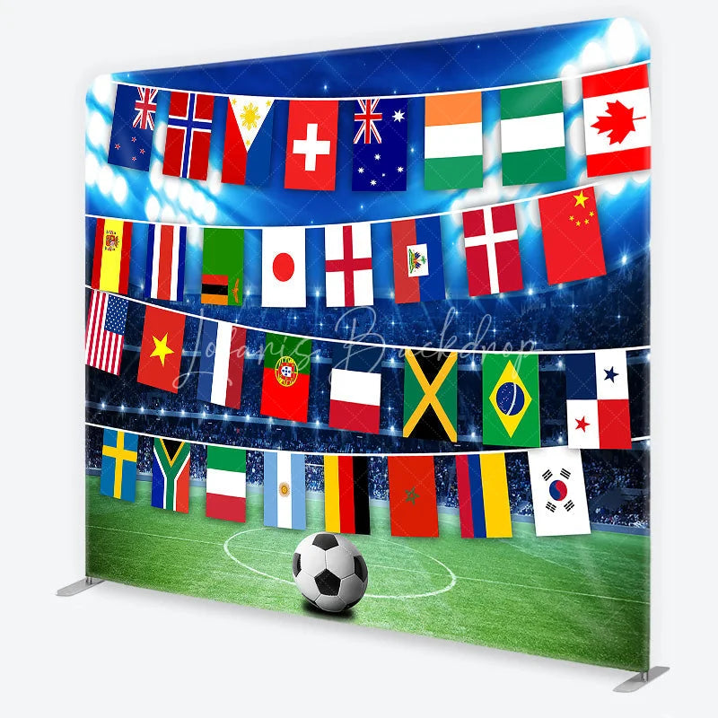 Lofaris Vibrant International Flags and Soccer Field Square Double-Sided Backdrop Global Sports Event Party Decor