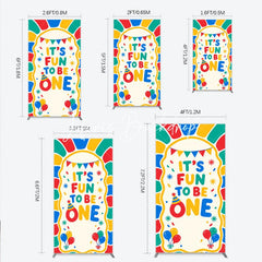 Lofaris Vibrant It’s Fun to Be One First Birthday Rectangle Arch Backdrop with Balloons and Confetti Cheerful Party Decor