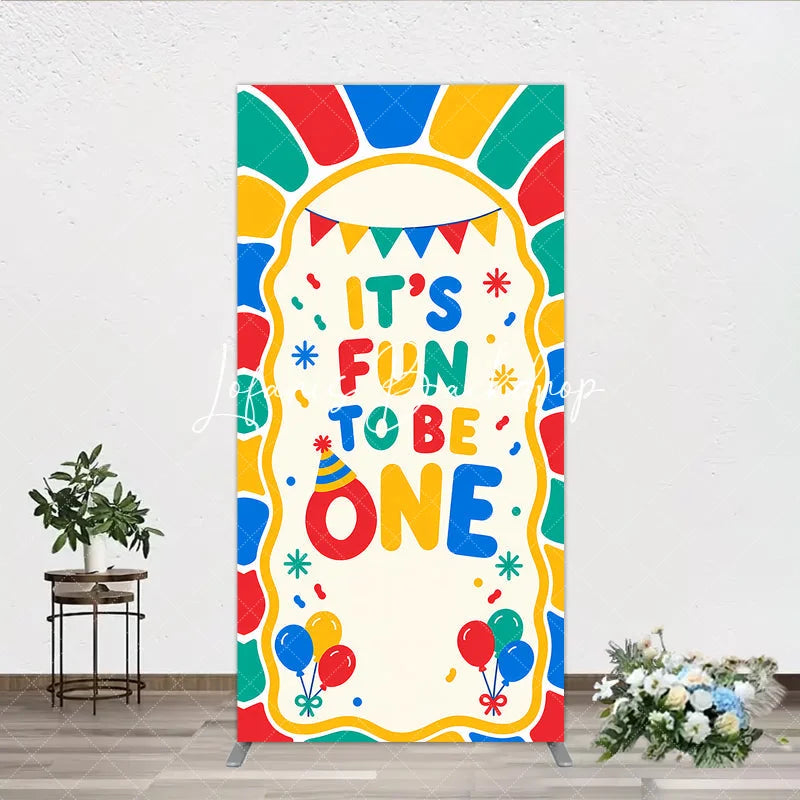 Lofaris Vibrant It’s Fun to Be One First Birthday Rectangle Arch Backdrop with Balloons and Confetti Cheerful Party Decor