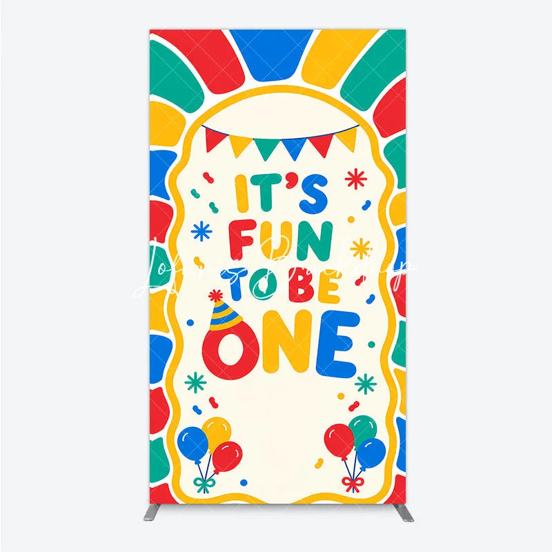 Lofaris Vibrant It’s Fun to Be One First Birthday Rectangle Arch Backdrop with Balloons and Confetti Cheerful Party Decor