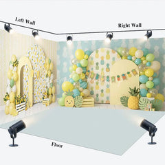 Lofaris Vibrant Lemon and Pineapple Tropical Room Set Backdrop Summer Party Celebration Decor with Balloons Arches