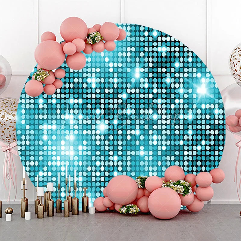 Lofaris Vibrant Light Blue and Turquoise Glitter Disco Round Backdrop Sparkling Celebration Party Decor for Events