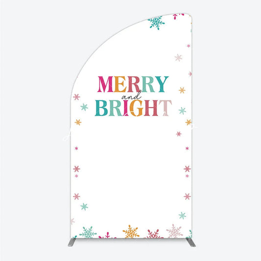 Lofaris Vibrant Merry and Bright Half Moon Arch Backdrop with Colorful Snowflakes Festive Holiday Party Decor
