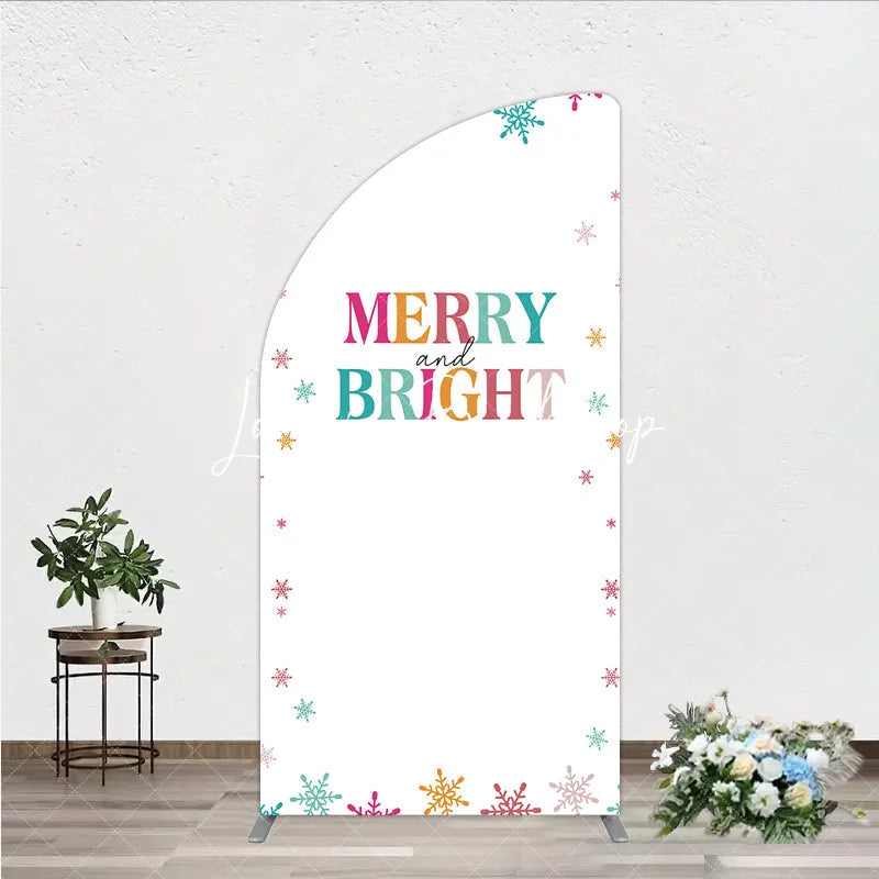 Lofaris Vibrant Merry and Bright Half Moon Arch Backdrop with Colorful Snowflakes Festive Holiday Party Decor