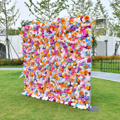 Lofaris Vibrant Multi-Color Artificial Flower Wall Lush Pink Orange Blue Purple White Floral Backdrop for Events