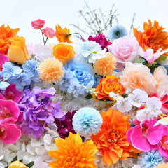 Lofaris Vibrant Multi-Color Artificial Flower Wall Lush Pink Orange Blue Purple White Floral Backdrop for Events
