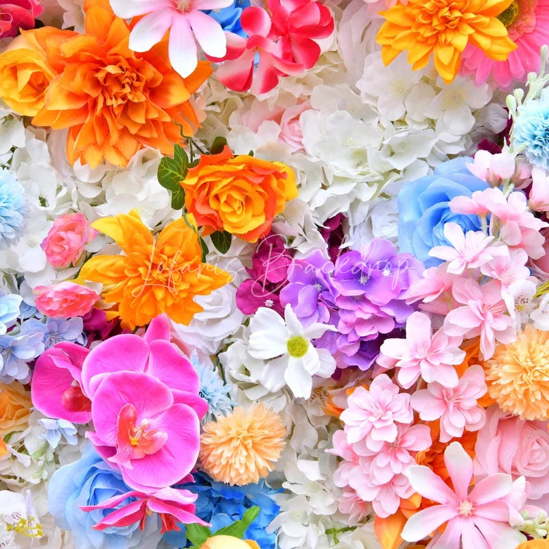 Lofaris Vibrant Multi-Color Artificial Flower Wall Lush Pink Orange Blue Purple White Floral Backdrop for Events