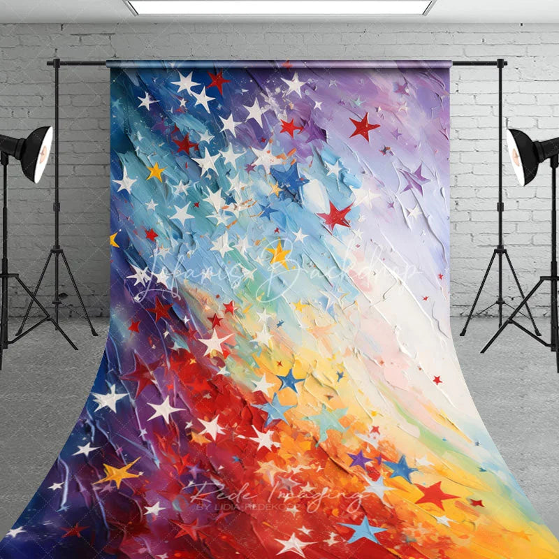 Lofaris Vibrant Multi-Color Stars Sweep Backdrop with Artistic Rainbow Texture Festive Party Celebration Decor