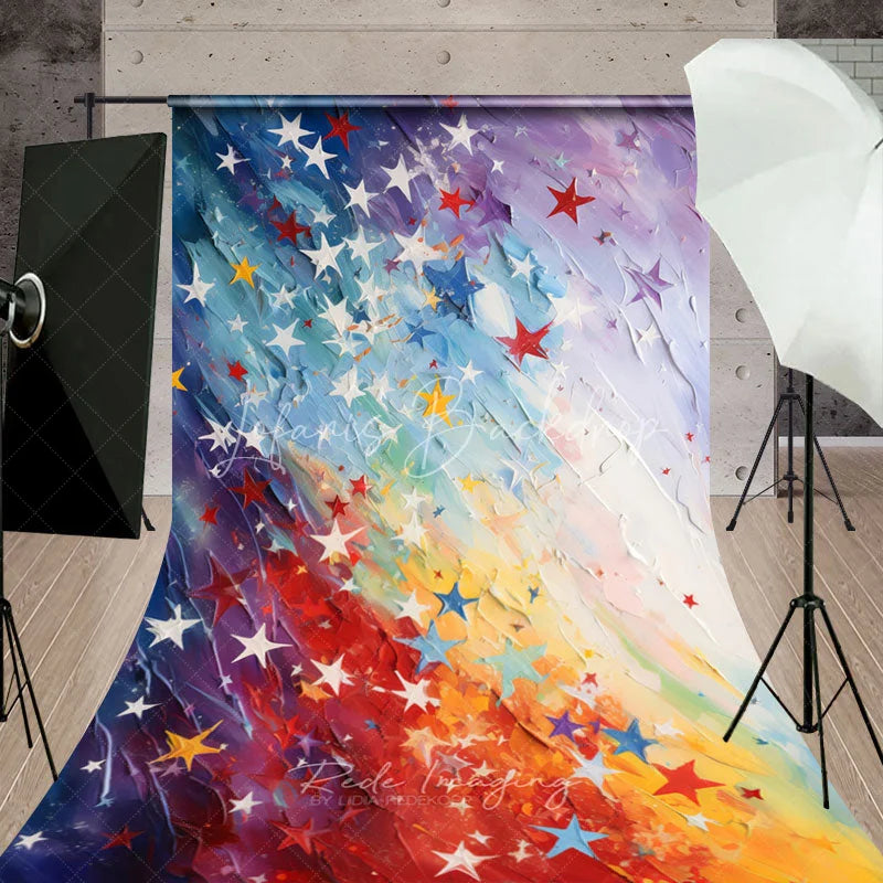 Lofaris Vibrant Multi-Color Stars Sweep Backdrop with Artistic Rainbow Texture Festive Party Celebration Decor
