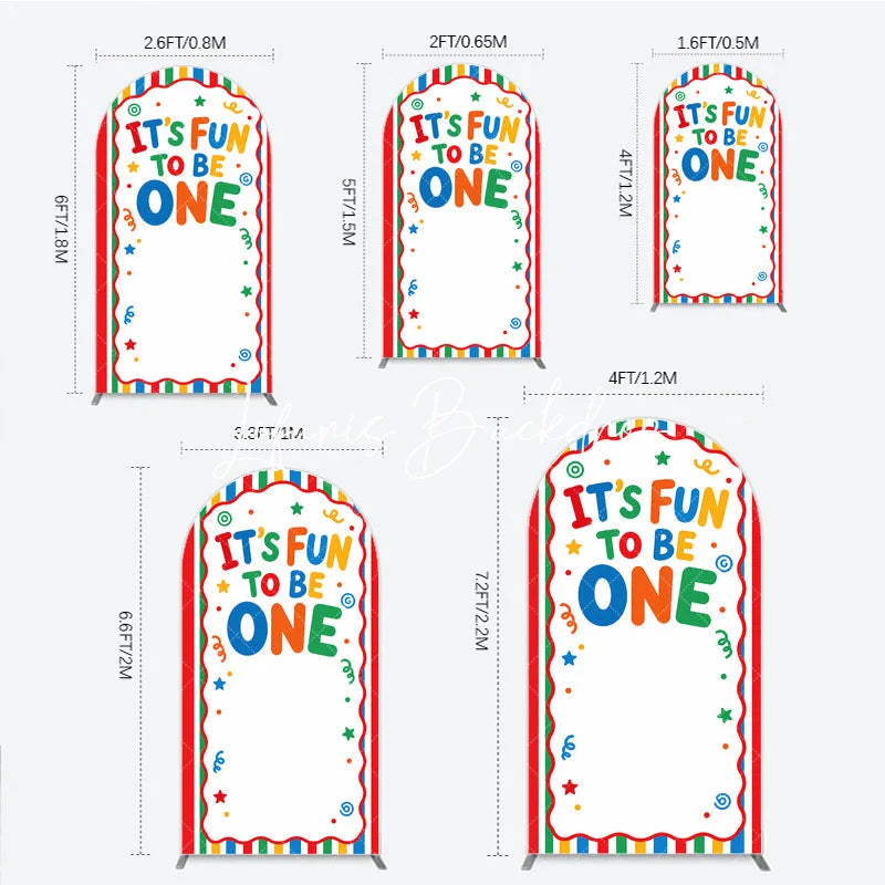 Lofaris Vibrant Multicolor Striped Its Fun to Be One First Birthday Round Top Arch Backdrop Festive Party Decor