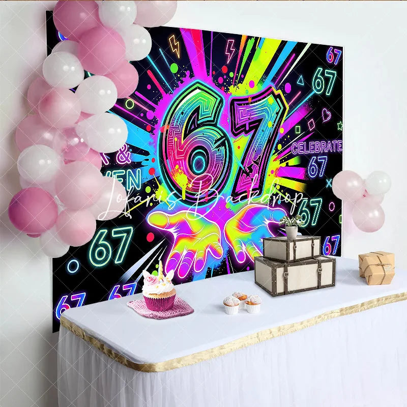Lofaris Vibrant Neon Graffiti 7th Birthday Backdrop Colorful Paint Splatters and Glowing Lights Celebration Party Decor