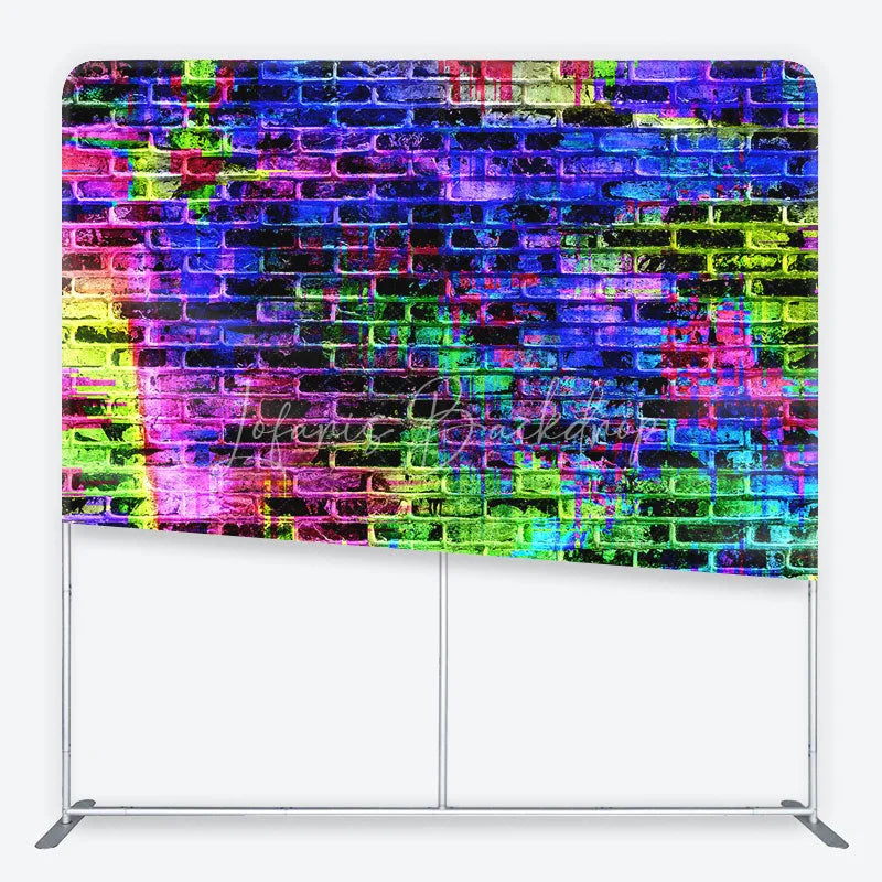 Lofaris Vibrant Neon Graffiti Brick Wall Square Double-Sided Backdrop Abstract Paint Splatter Urban Art Photography