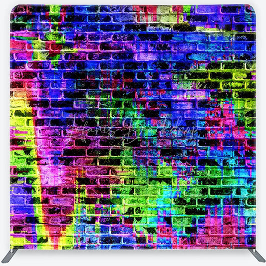Lofaris Vibrant Neon Graffiti Brick Wall Square Double-Sided Backdrop Abstract Paint Splatter Urban Art Photography
