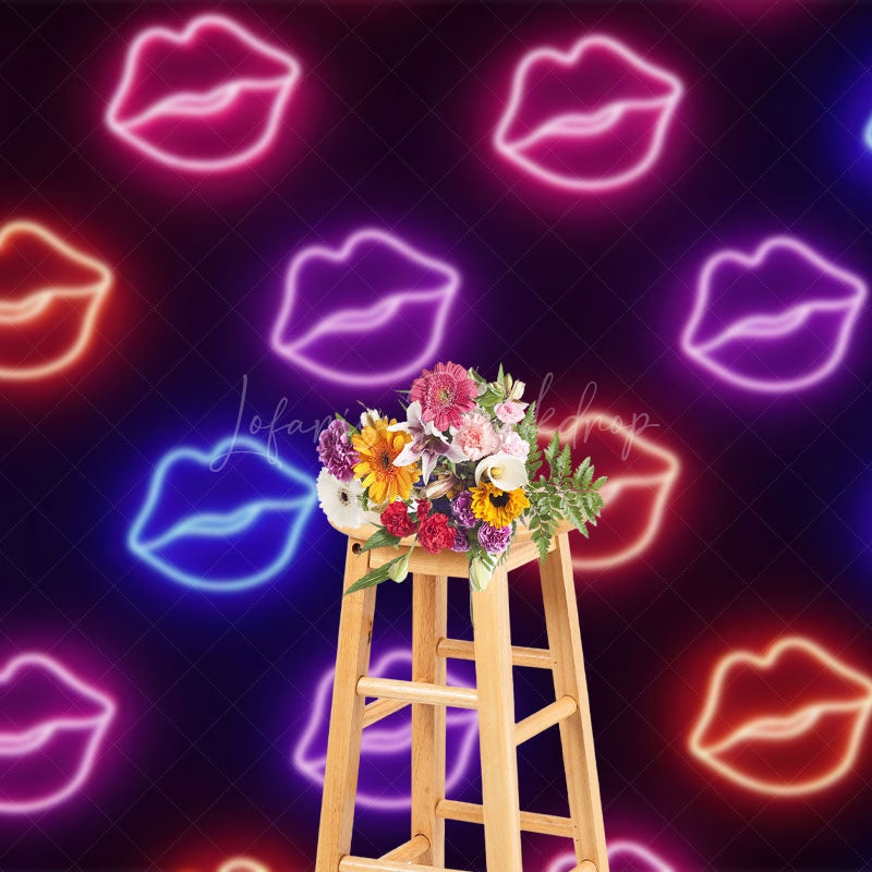 Lofaris Vibrant Neon Lip Shapes In Rows Dynamic Backdrop