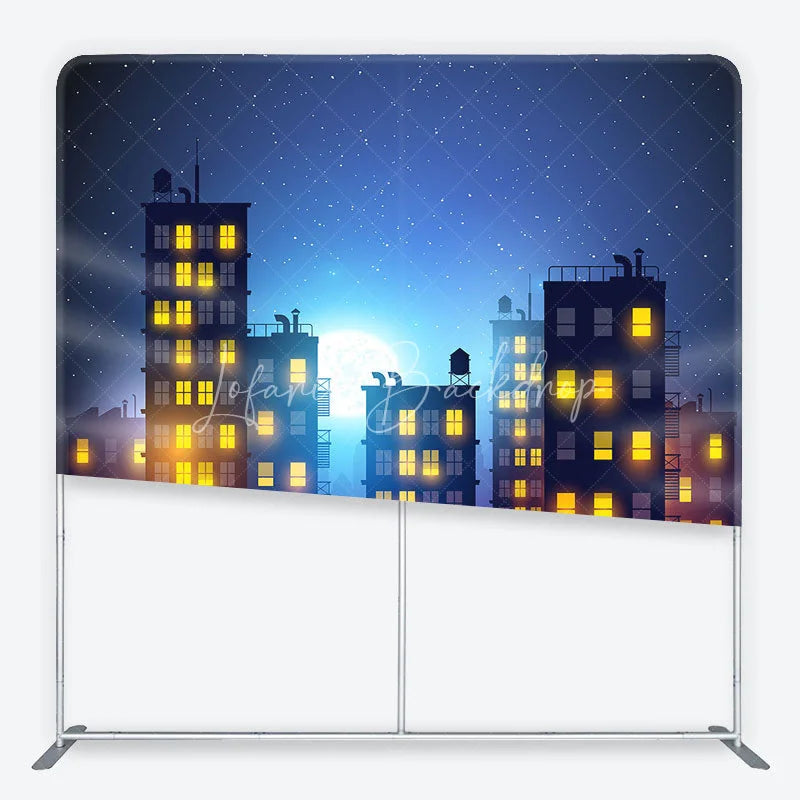 Lofaris Vibrant Night Cityscape Square Double-Sided Backdrop with a Full Moon and Starry Sky Scene for photo booth