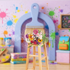 Lofaris Vibrant Paint Splatter Photography Backdrop featuring Art Supplies School Elements and Creative Fun