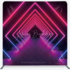 Lofaris Vibrant Pink and Blue Neon Geometric Tunnel Square Double-Sided Backdrop Futuristic Party Photography Decor
