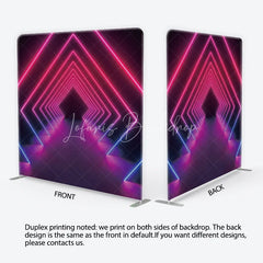 Lofaris Vibrant Pink and Blue Neon Geometric Tunnel Square Double-Sided Backdrop Futuristic Party Photography Decor