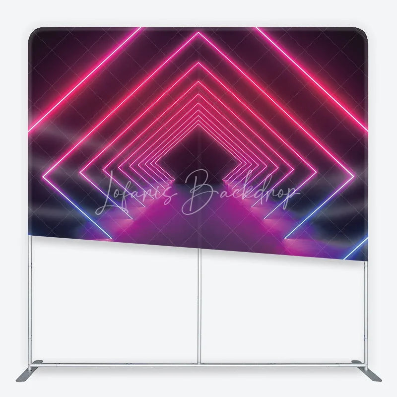 Lofaris Vibrant Pink and Blue Neon Geometric Tunnel Square Double-Sided Backdrop Futuristic Party Photography Decor