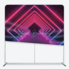 Lofaris Vibrant Pink and Blue Neon Geometric Tunnel Square Double-Sided Backdrop Futuristic Party Photography Decor
