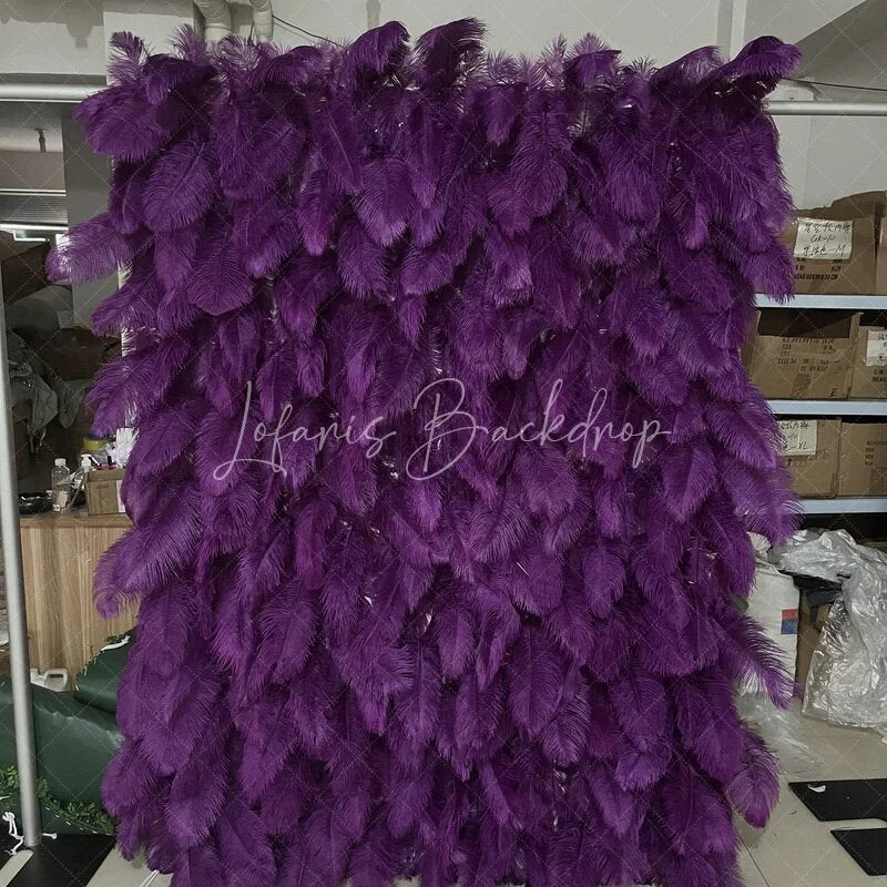 Lofaris Vibrant Purple Feather Textured Artificial Flower Wall Elegant Event Backdrop Party Decor