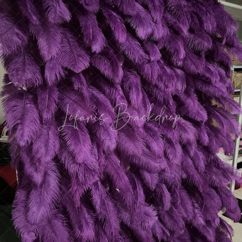 Lofaris Vibrant Purple Feather Textured Artificial Flower Wall Elegant Event Backdrop Party Decor