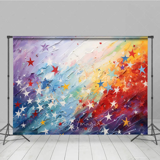 Lofaris Vibrant Rainbow Abstract Painting Photography Backdrop with Colorful Stars Artistic Textured Design for Birthday Party