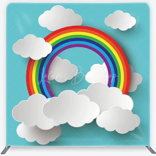 Lofaris Vibrant Rainbow and White Clouds Square Double-Sided Backdrop Cheerful Blue Sky Kids Birthday Party Decor