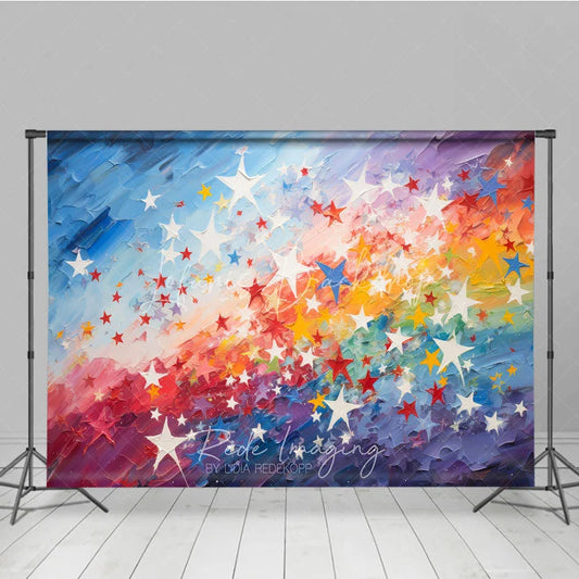 Lofaris Vibrant Rainbow Gradient and Colorful Stars Photography Backdrop Artistic Painterly Texture for Parties
