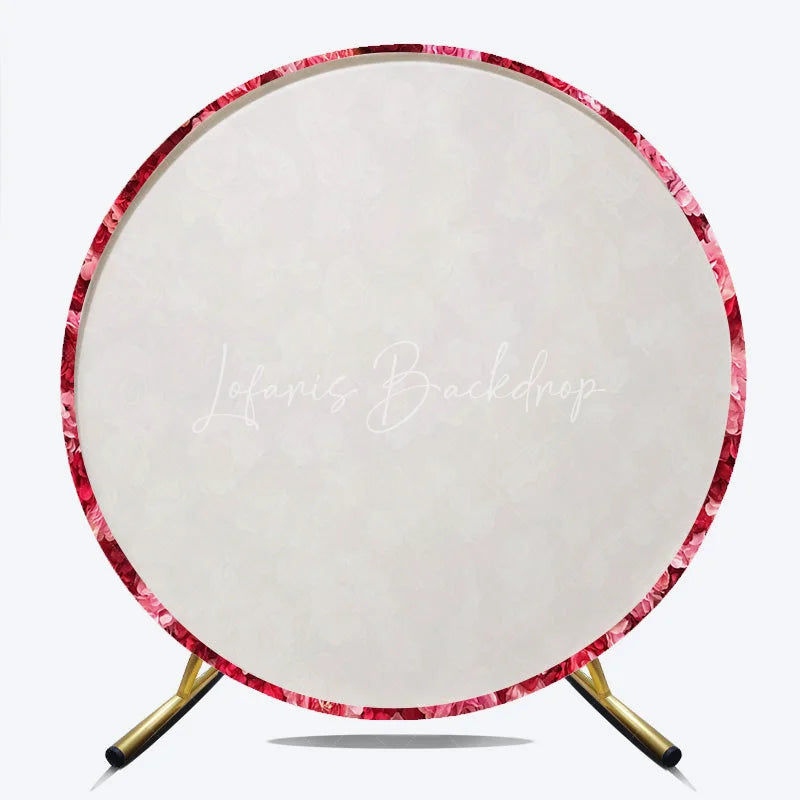 Lofaris Vibrant Red and Pink Floral Wall Round Backdrop Romantic Rose Hydrangea Flower Decor for Weddings