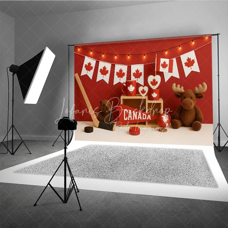 Lofaris Vibrant Red and White Canadian Maple Leaf Photography Backdrop Hockey Beaver Moose for National Celebration