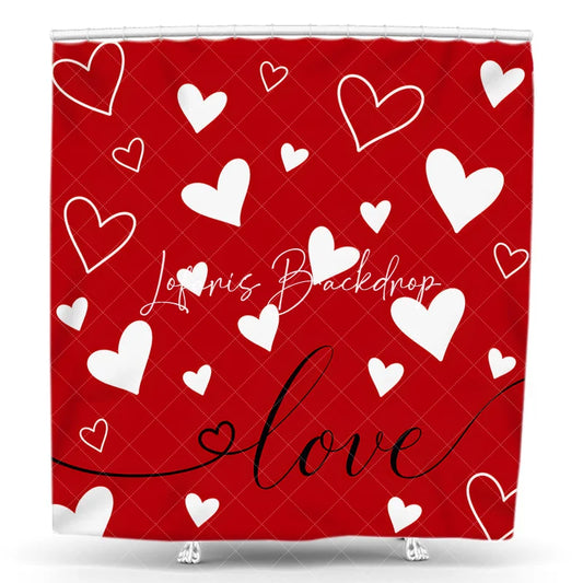 Lofaris Vibrant Red and White Hearts Love Script Shower Curtain Romantic Valentine’s Day Bathroom Decor for Couples