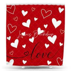 Lofaris Vibrant Red and White Hearts Love Script Shower Curtain Romantic Valentine’s Day Bathroom Decor for Couples