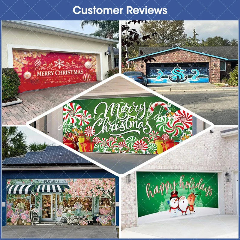 Lofaris Vibrant Red Merry Christmas Garage Door Banner with Snowman Sleigh and Festive Ornaments Holiday Decor