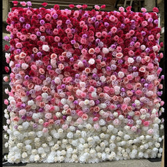 Lofaris Vibrant Red Pink and White Gradient Artificial Flower Wall Elegant Rose Photo Booth Backdrop for Weddings Parties