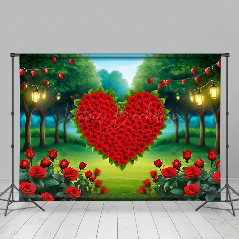 Lofaris Vibrant Red Rose Heart Festival Warm Tone Backdrop