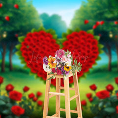 Lofaris Vibrant Red Rose Heart Festival Warm Tone Backdrop