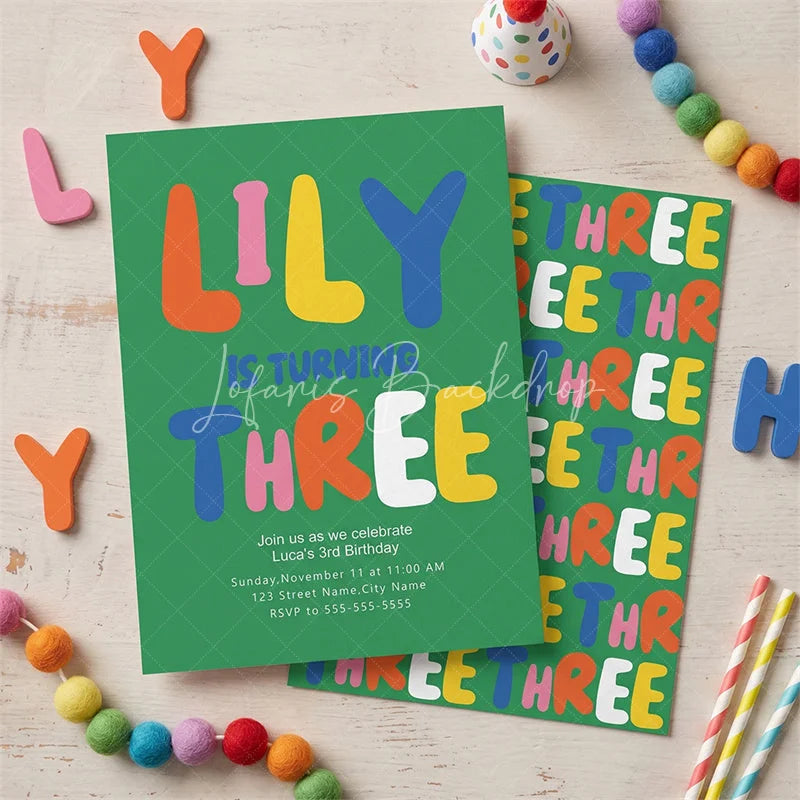Lofaris Vibrant Set of 20 Letters Custom 3rd Birthday Invitation Playful Three Theme Party Decor for Kids Celebration