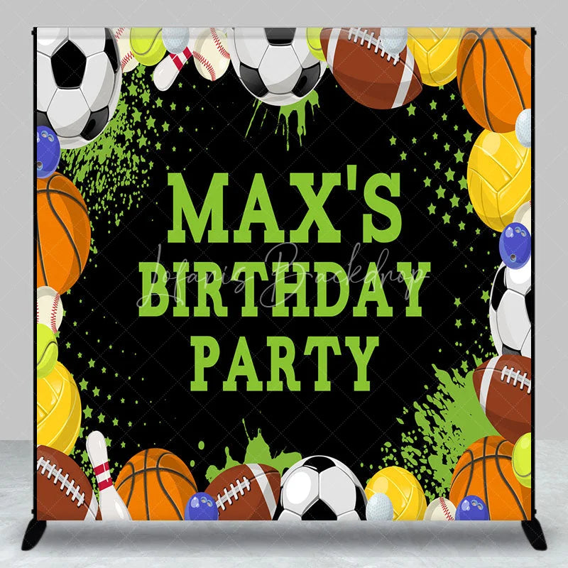 Lofaris Vibrant Sports Theme Custom Birthday Party Backdrop with Assorted Balls and Green Accents