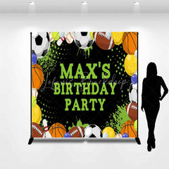 Lofaris Vibrant Sports Theme Custom Birthday Party Backdrop with Assorted Balls and Green Accents