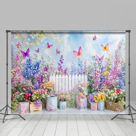 Lofaris Vibrant Spring Garden Colorful Butterflies Backdrop