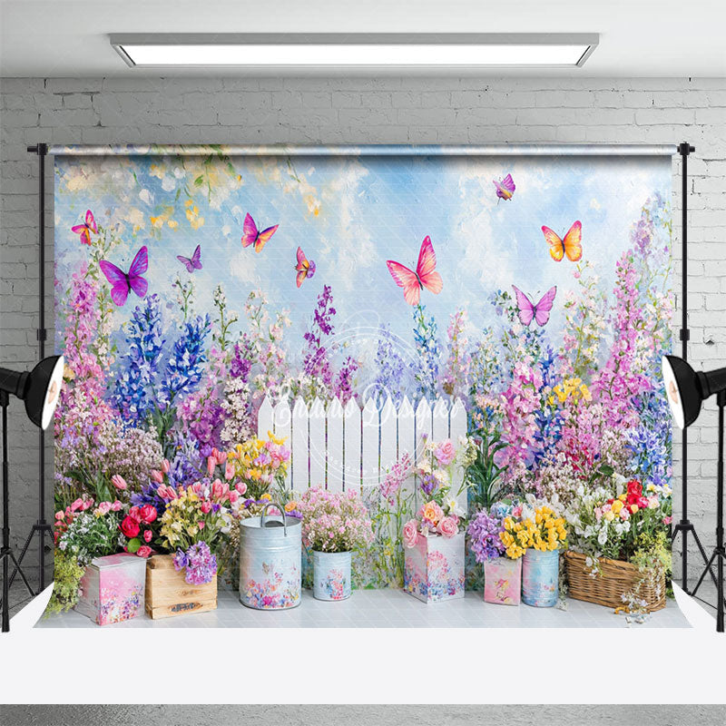 Lofaris Vibrant Spring Garden Colorful Butterflies Backdrop