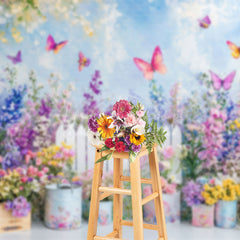 Lofaris Vibrant Spring Garden Colorful Butterflies Backdrop