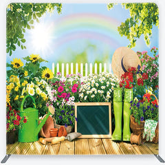 Lofaris Vibrant Spring Garden with Rainbow and Sunflowers Square Double-Sided Backdrop Outdoor Photo Booth Decor