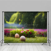 Lofaris Vibrant Spring Grass Wildflower Egg Easter Backdrop
