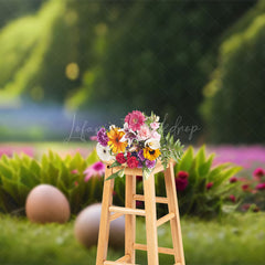 Lofaris Vibrant Spring Grass Wildflower Egg Easter Backdrop