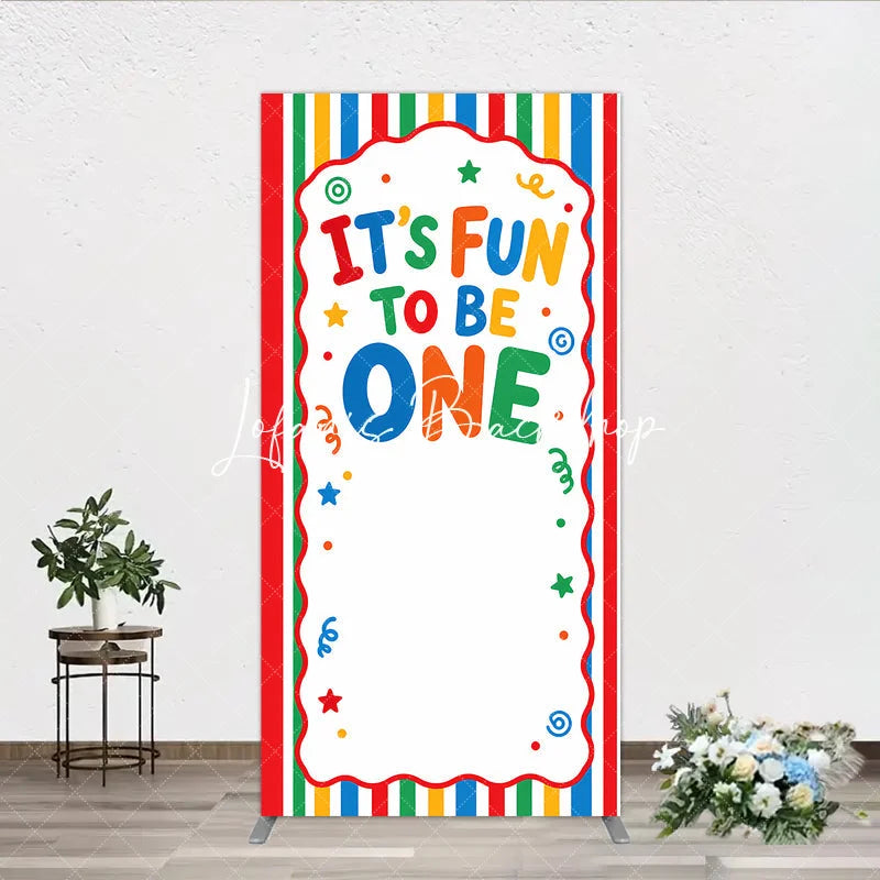 Lofaris Vibrant Striped It’s Fun To Be One Rectangle Arch Backdrop First Birthday Party Decor