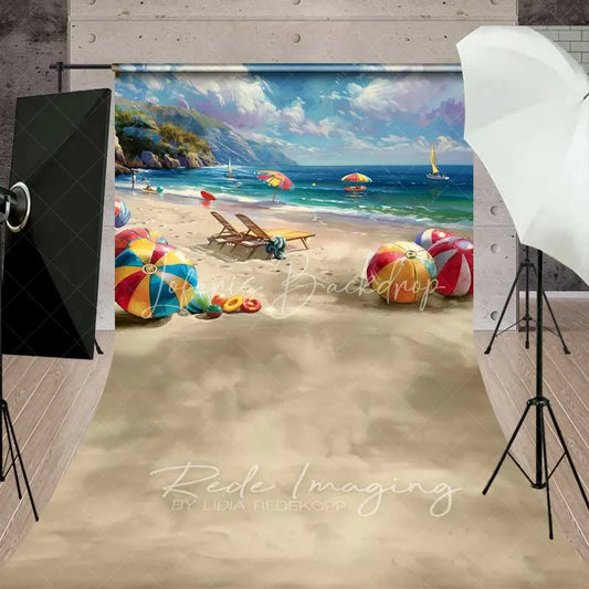 Lofaris Vibrant Summer Beach Scene Backdrop Colorful Balls Ocean Vacation Photography Background for Parties