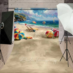 Lofaris Vibrant Summer Beach Scene Backdrop Colorful Balls Ocean Vacation Photography Background for Parties