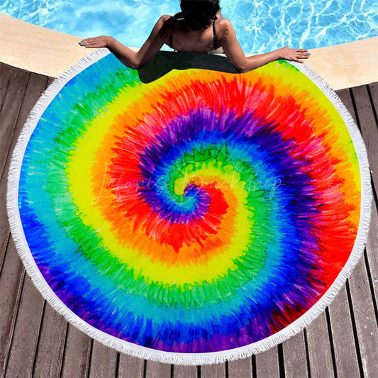Lofaris Vibrant Summer Vibe Rainbow Spiral Round Beach Towel